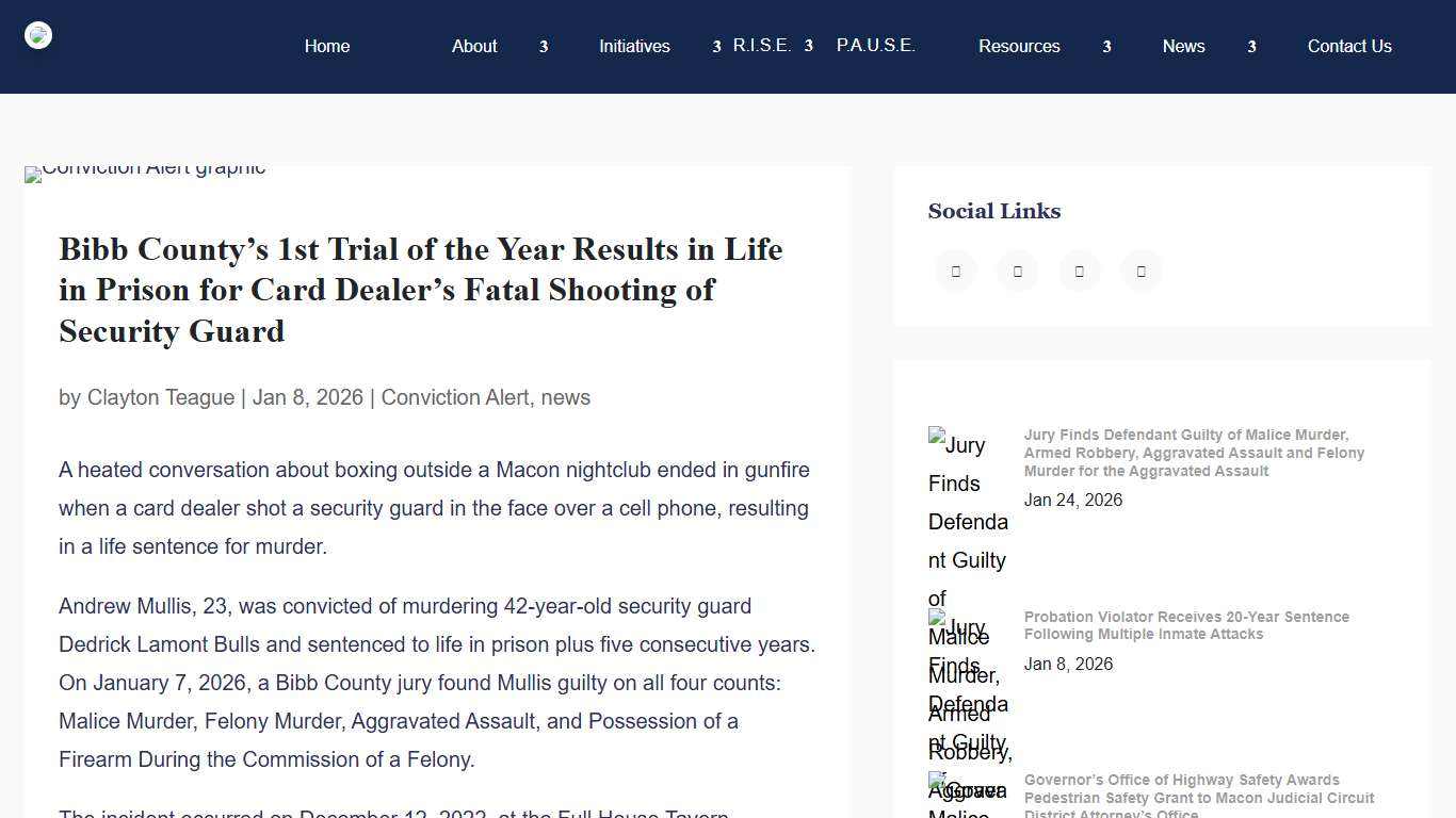 Bibb County’s 1st Trial of the Year Results in Life in Prison for Card Dealer’s Fatal Shooting of Security Guard - Office of The District Attorney